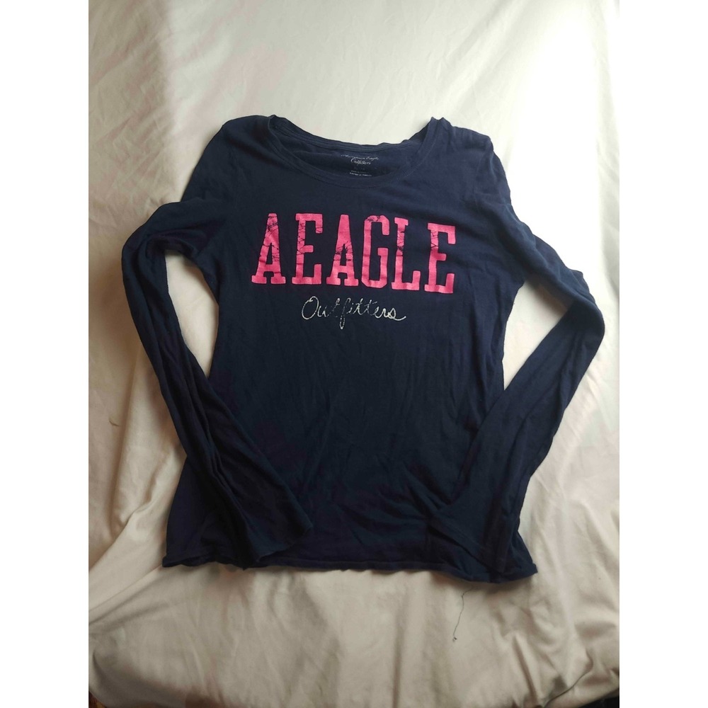 American Eagle T-Shirt Womens XL Blue Pink Graphic Minimalist Comfy Athleisure